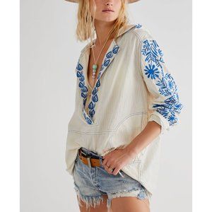 NWT FREE PEOPLE Lagos Embroidered Hoodie / Ivory Combo